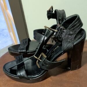 New Sz 38 Black Strappy Heeled Sandals